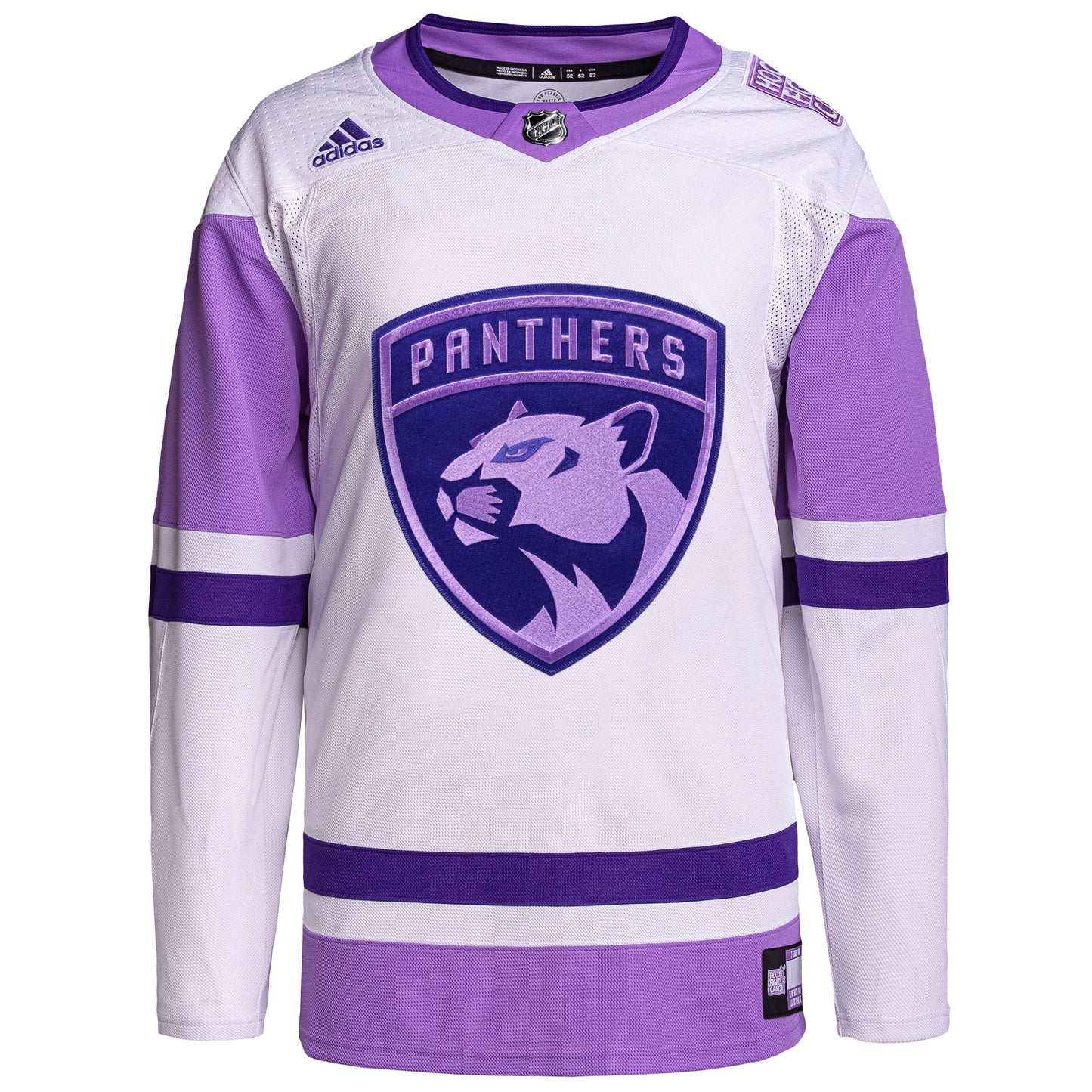 Florida Panthers adidas Hockey Fights Cancer Primegreen Authentic Blank Practice Jersey - White/Purple